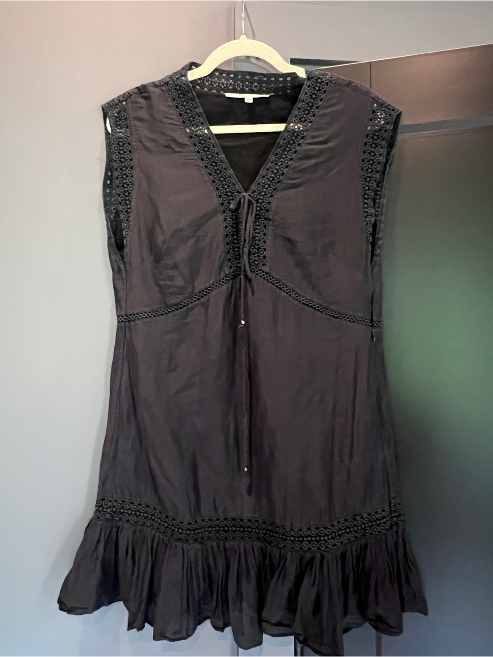 Secret Mission Black Cotton/Silk Lace Mini Dress